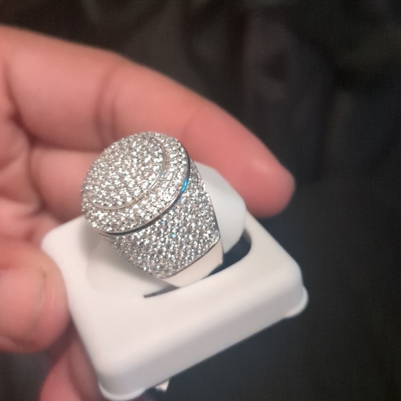 Mens Sterling silver Rhodium Finish Dome CZ Ring size 9 - Picture 2 of 2